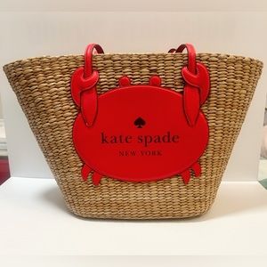 Kate Spade Pinch Me Crab Large Natural Straw Tote NWT 🦀🤎